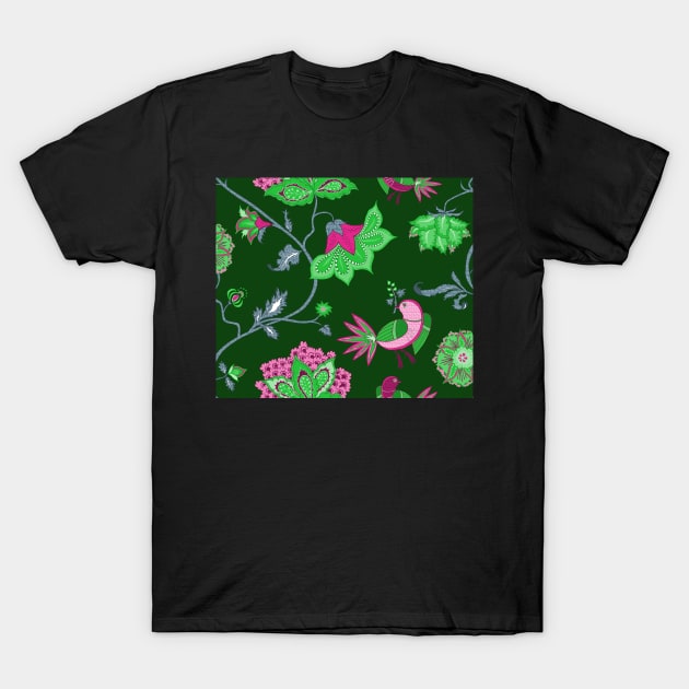 Exotic chintz with bird - green/pink T-Shirt by kobyakov